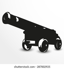 Old Cannon. Vector Illustration. Black And White View.