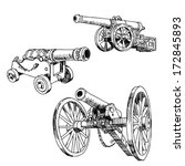 Old cannons drawings set on white background