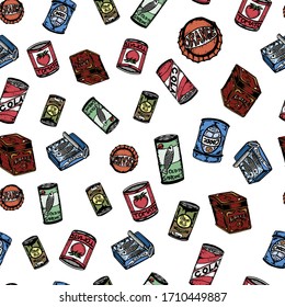 Old cans pattern. Hand drawn illustration. Vintage design.