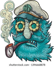 viejo capitán con una pipa y ojos como las ventanas de un barco