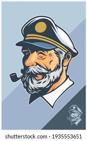 Old Captain Smoking Pipe Mascot Design