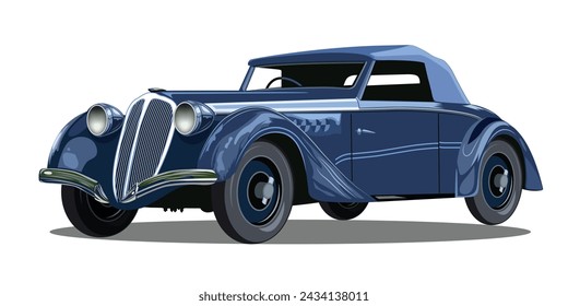 Old car blue color vector with isolated on white background for element design.