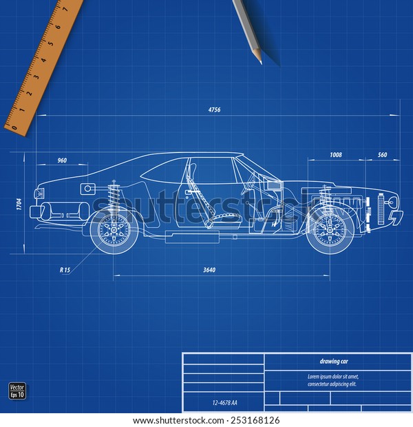 Old car\
blueprint. Vector illustration. Eps\
10