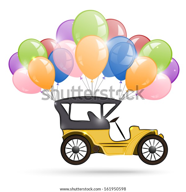 Old car and a bunch of\
balloons