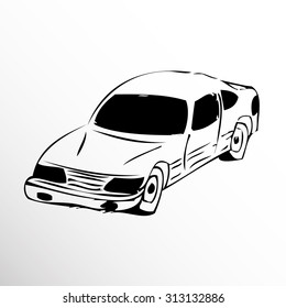 Old car. Drawing. Sketch style. 