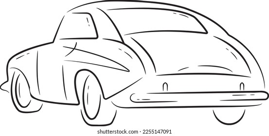 Old car drawn with simple black lines on a white background.