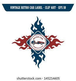 old car flame label