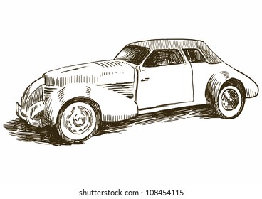 Old car - Hand drawing picture converted into vector - Retro style