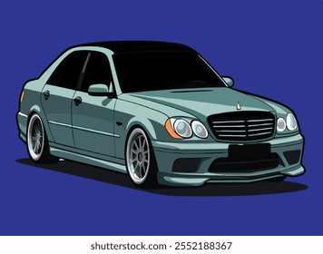 Old Car Illustration Vector With Blue Background.