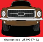Old Car Illustration Vector With Red Background.