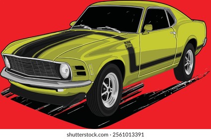 Old Car Illustration Vector With Red Background.