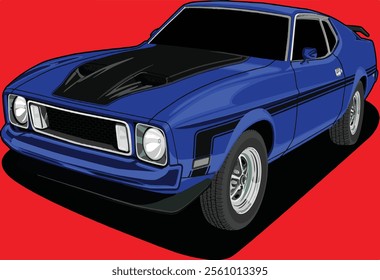 Old Car Illustration Vector With Red Background.