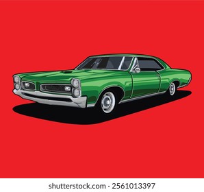 Old Car Illustration Vector With Red Background.