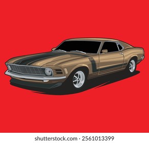 Old Car Illustration Vector With Red Background.