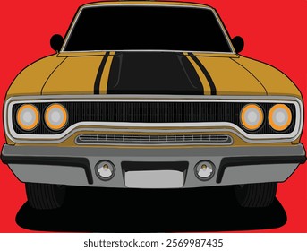 Old Car Illustration Vector With Red Background.