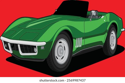Old Car Illustration Vector With Red Background.