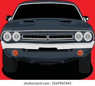Old Car Illustration Vector With Red Background.