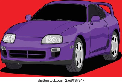 Old Car Illustration Vector With Red Background.
