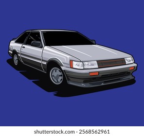 Old car illutration vector with blue background.