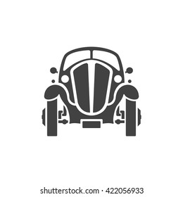 Old Car Isolated On White Background Vector Icon In Retro Style. Can Be Used For Logo Or Badge.