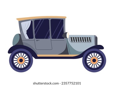 Old car, isolated retro vehicle means of transportation for passengers. Traveling and commuting, automobile of the past riding on roads. Vintage design of carriage. Vector in flat style illustration