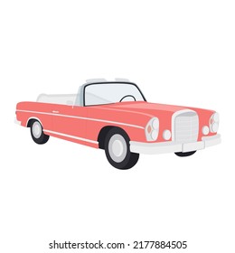 Old car isolated vector illustration. Retro vehicle drivind. Car without roof for poster, placard, advertising and design. Convertible auto nostalgia