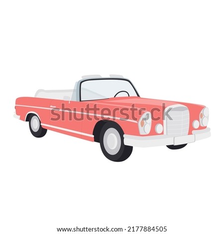 Old car isolated vector illustration. Retro vehicle drivind. Car without roof for poster, placard, advertising and design. Convertible auto nostalgia