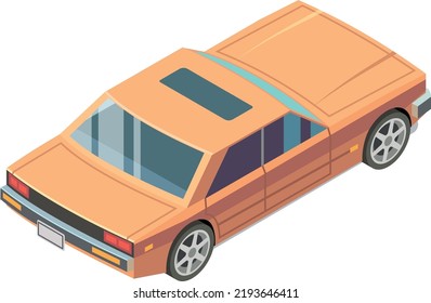 Old car isometric back icon. Retro yellow transport