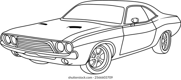 old car line vector illustration isolated on white background