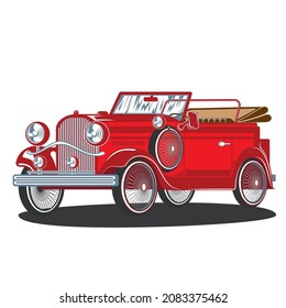 Old car model without roof classic red retro style in vector on white background