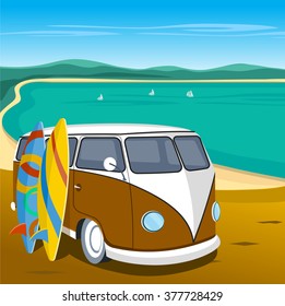 old car on the beach vector illustration