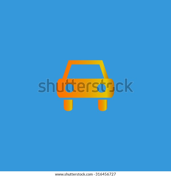 Old Car. Orange vector icon isolated on blue\
background. Illustration trend\
symbol