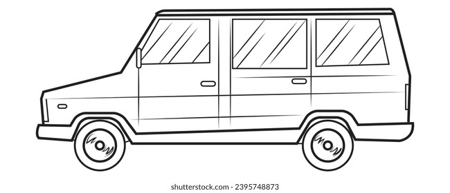 An old car in outline and vector format.