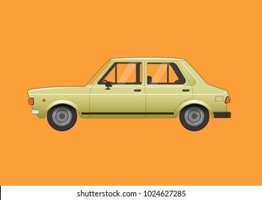 An old car with a realistic style. An old vintage car, with green color. Retro and classic car.  