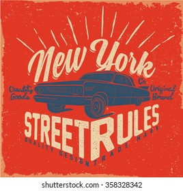  Vieille voiture. Retro, Classic.Tee print. Style rue.