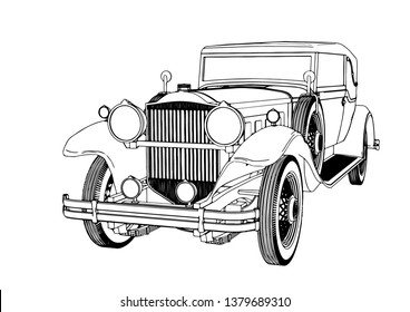 Old Vintage Car Illustration On Isolated Stock Vector (Royalty Free ...