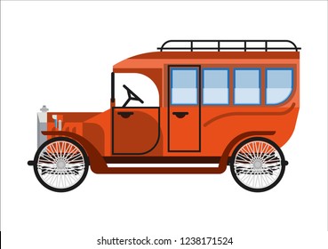 Old car or vintage retro collector coach bus wehicle vector flat icon
