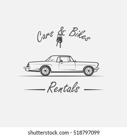 old car in vintage style - vector auto label.