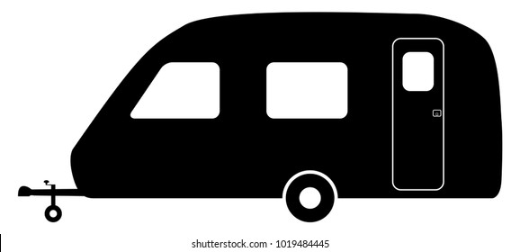 An old caravan silhouette isolated on a white background