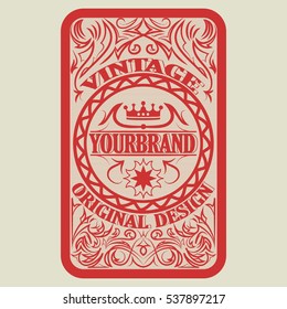 Old card with floral details. Retro logo template.