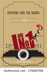 Old card invitation from the barista. Vector illustration