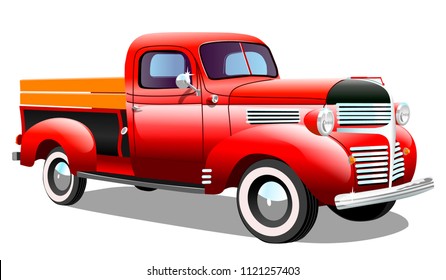 Old cargo retro car on white background, vector illustration