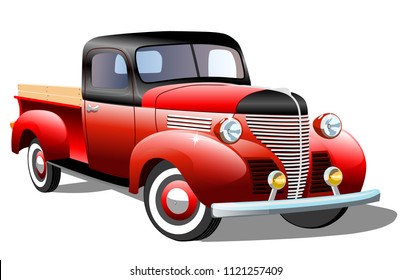 Old cargo retro car on white background, vector illustration