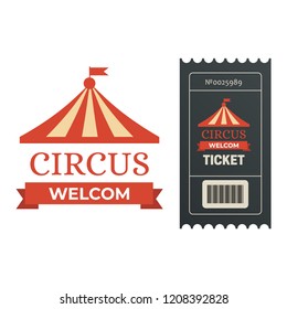 Old carnival circus banners. Circus ticket festival sign