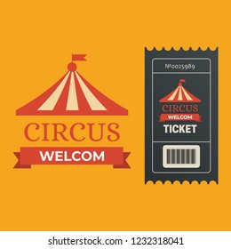 Old carnival circus banners. Circus ticket festival sign