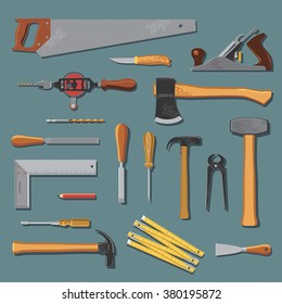 Old carpenter tools vector collection