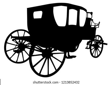 Old carriage with horses on a white background