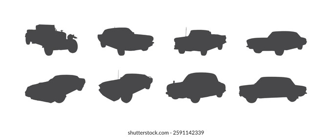 Old Cars Collection. illustrations. Old cars silhouettes.