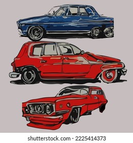 Old Cars Illustration Vector Cartoon Drawing