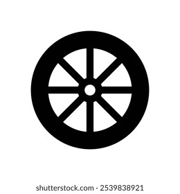 Old cart wheel silhouette. Old cart wheel icon symbol.